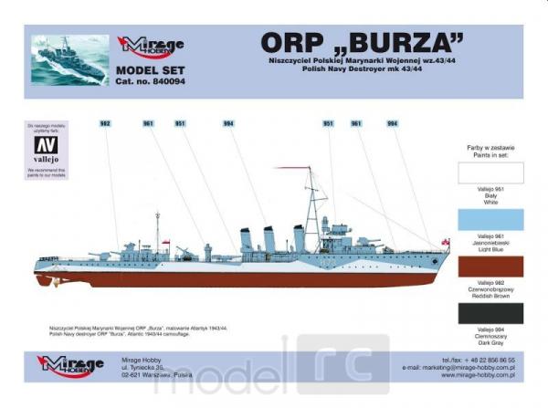 Plastový model MIRAGE: ORP 'BURZA' wz.44 Polish Destroyer of WWII