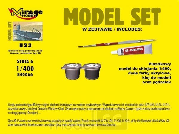 Plastikový model na lepenie Mirage 'U23' Nemecká ponorka IIB, set s farbami