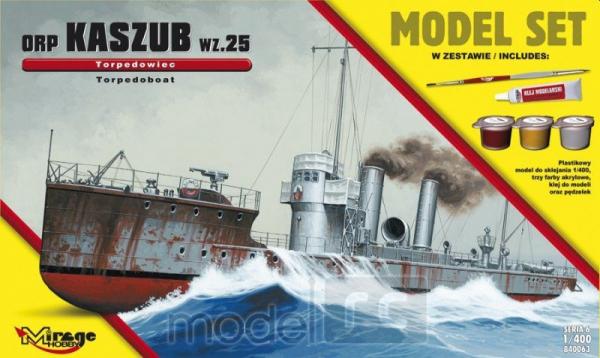 Plastový model Mirage ORP 'KASZUB' 1935 Poľská torpédová loď set s farbami