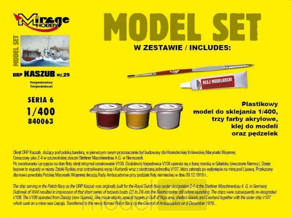 Plastový model Mirage ORP 'KASZUB' 1935 Poľská torpédová loď set s farbami