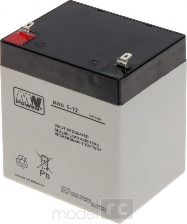 MW POWER: Pb 12V 5Ah bezúdržbový akumulátor 1,4 kg, maximálny nabíjací prúd 1,5 A, vybíjací prúd max. 50 A
