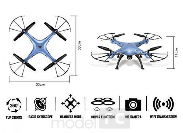 RC dron na ovládanie Syma X5HW, WiFi FPV, kamera HD, 2.4GHz , modrá