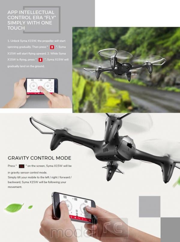 RC dron Syma X15W, FPV WiFi kamera, 2.4GHz, auto-start, funkcia zavesenia, biely