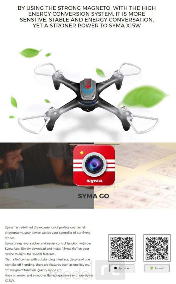 RC dron Syma X15W, FPV WiFi kamera, 2.4GHz, auto-start, funkcia zavesenia, biely