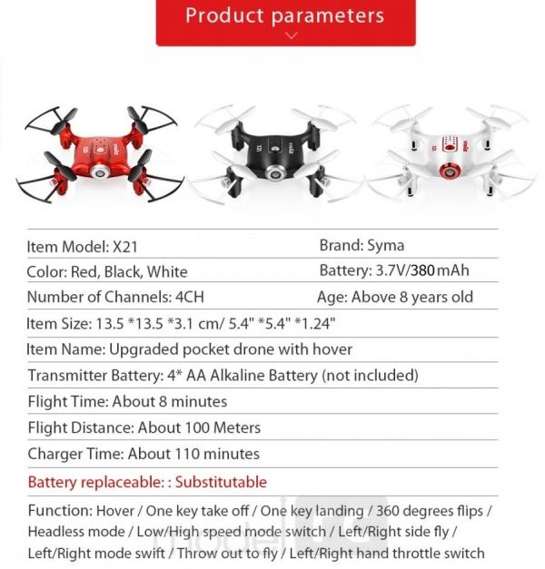 RC dron Syma X21, 2.4GHz, auto-start, funkcia zavesenia, čierny