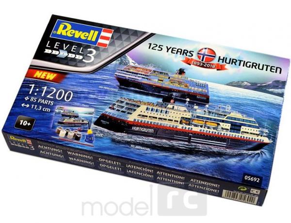 Plastový model Revell 125 Years Hurtigruten TROLLFJORD & MIDNATSOL Gift Set 1/1200, 05692