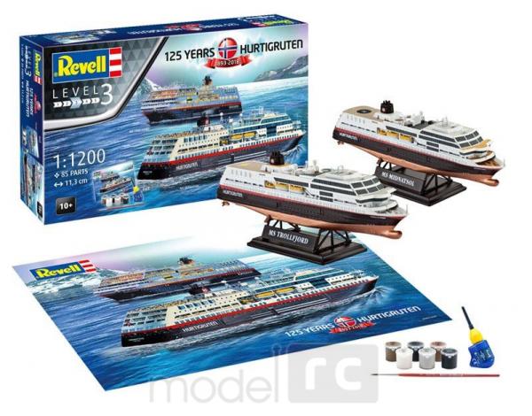 Plastový model Revell 125 Years Hurtigruten TROLLFJORD & MIDNATSOL Gift Set 1/1200, 05692