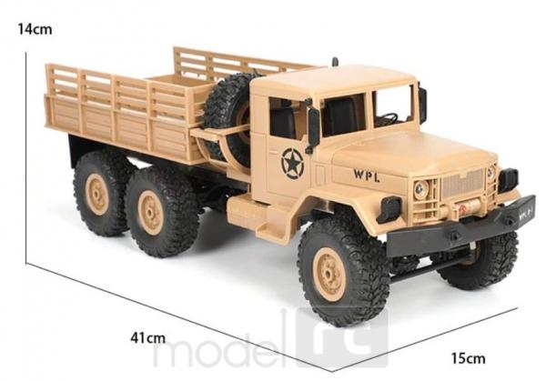 RC Vojenský nákladný automobil na diaľkové ovládanie WPL B-16, 6x6, 2.4GHz žltý